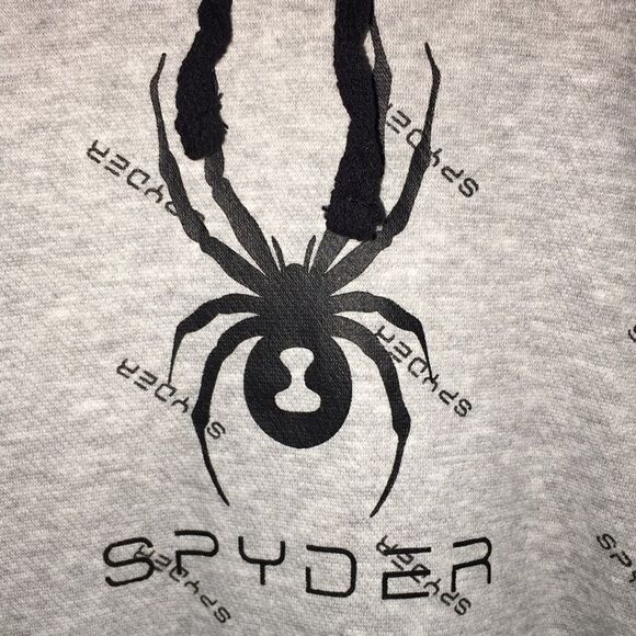 Gray BIG Spyder $69 mega print fleece ski Hooded Hoodie Sweatshirt jacket L - Picture 2 of 5